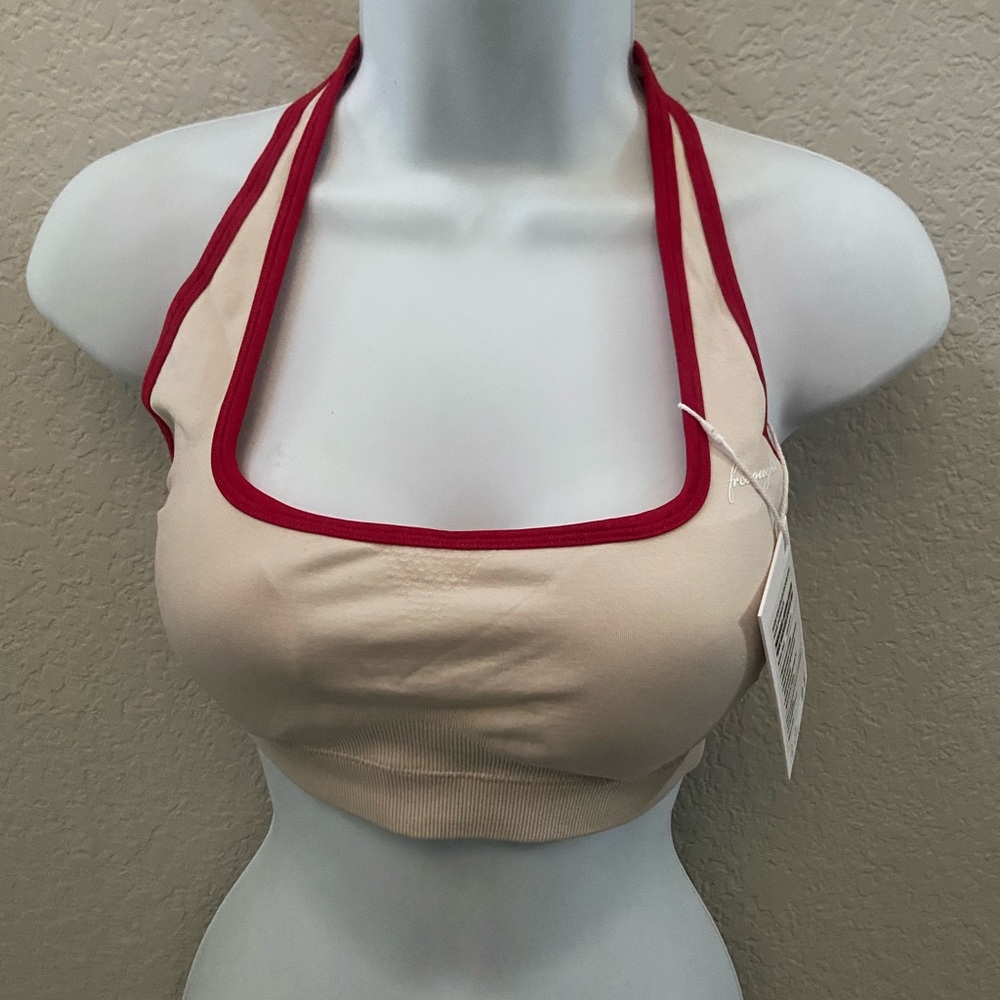 Women’s Fresought Sport Backless Halter Top Cream and Red NWT Medium